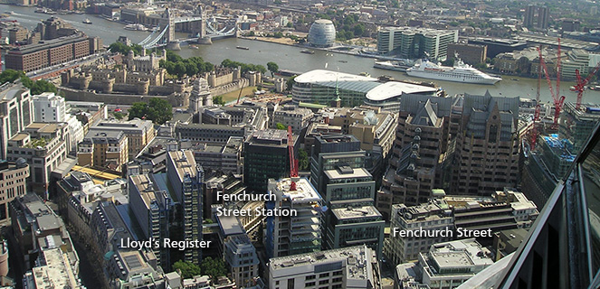 Aerial view of Lloyd's Register's office in Fenchurch Street, London