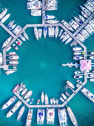 Birdseye view of a yacht dock