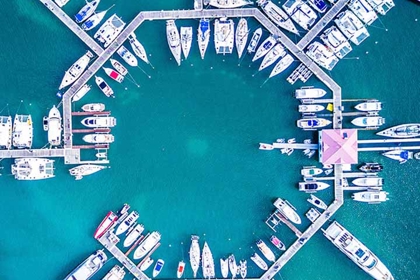 Birdseye view of a yacht dock
