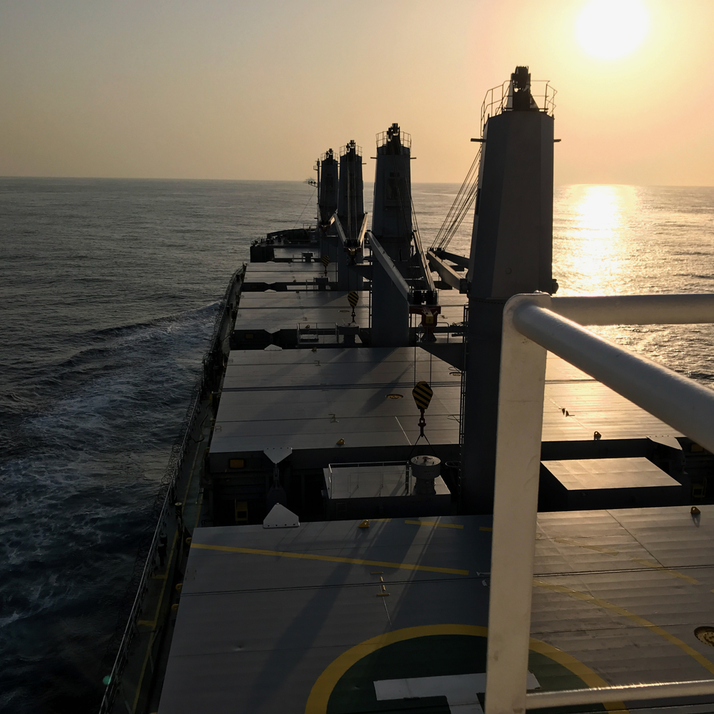Bulk carrier at sunset