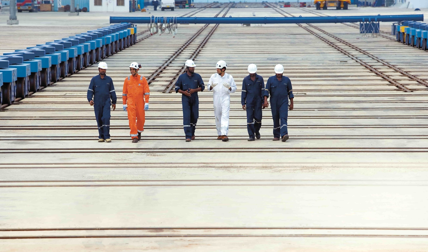 Surveyors and ship yard workers