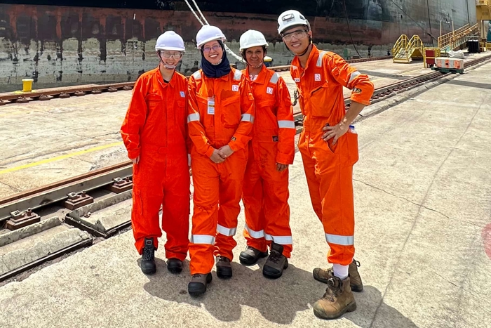 LR team on ship survey vist