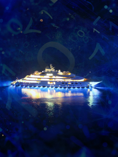 Superyacht with cyber security graphics overlayed. 