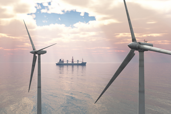 Future fuel ship with wind turbines 