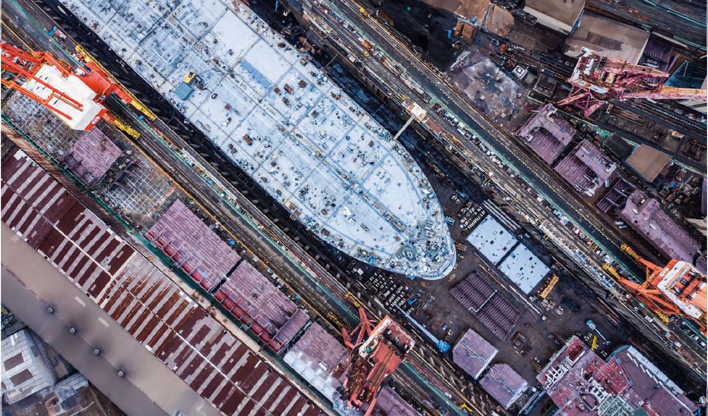 A shipping yard from above. 