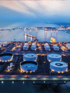 A ship dock at night. 