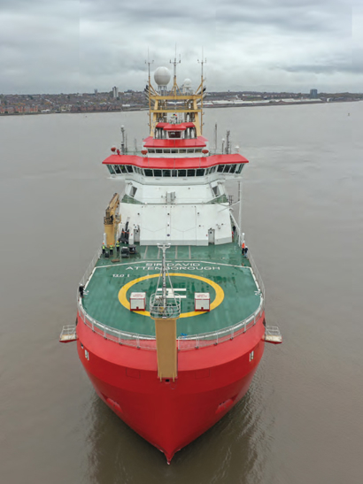 RRS Sir David Attenborough on the water.