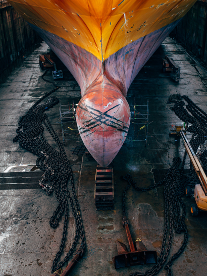 Ship bow in dry dock