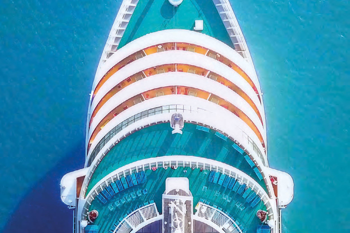 Cruise ship from above.