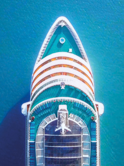 Cruise ship from above.