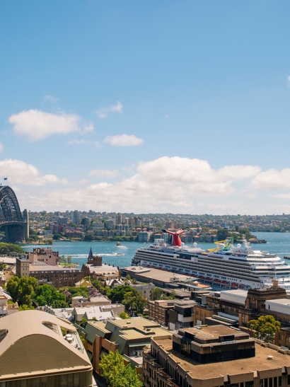 Sydney Harbour, blue skies and cruise ship