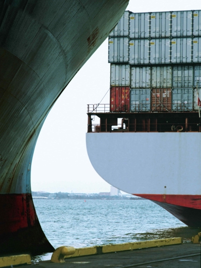 Close up ships at the dock.