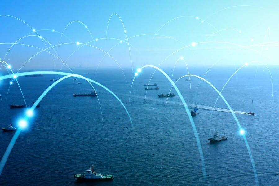 Digital ribbons across the ocean graphic.