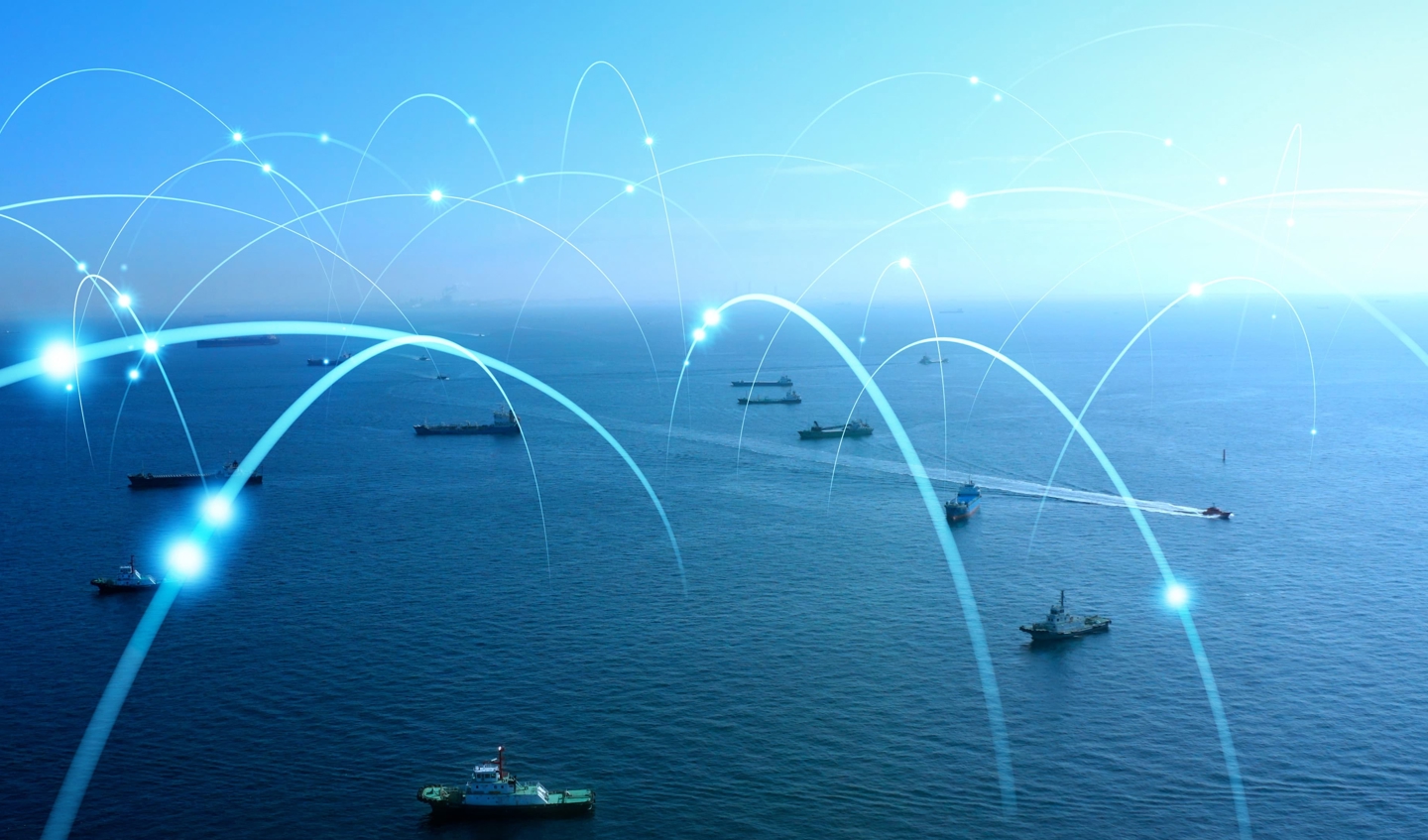 Digital ribbons across the ocean graphic.