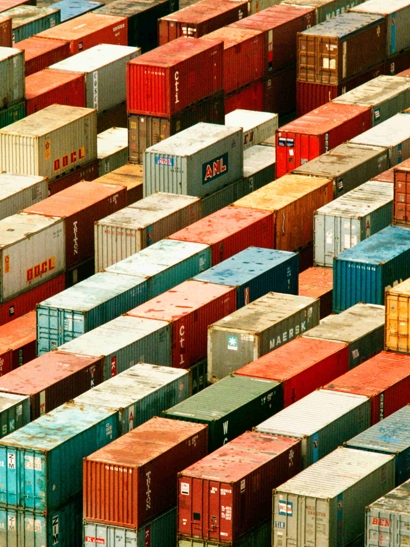 Colourful containers in a shipping yard.