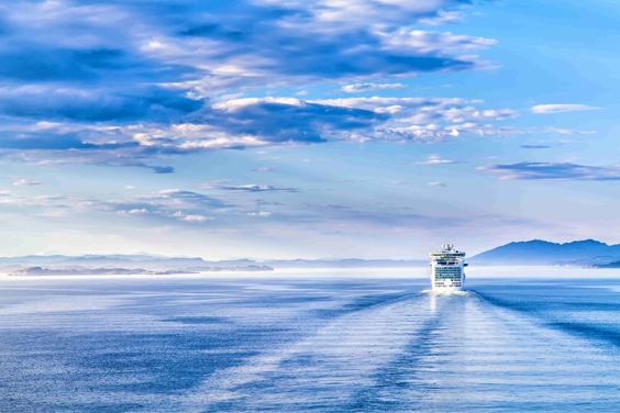 Cruise ship on open sea.