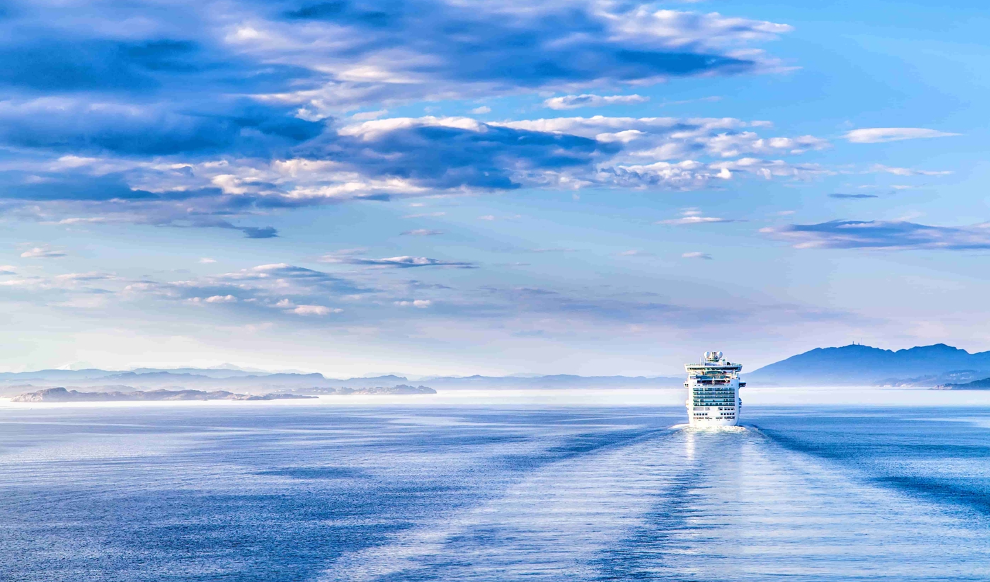 Cruise ship on open sea.