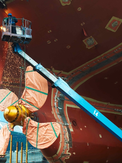 A ship propeller during a build.