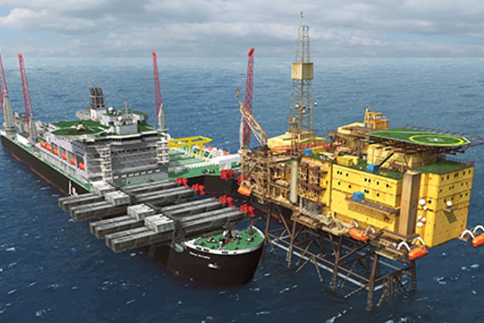 Pioneering Spirit vessel build on the sea.