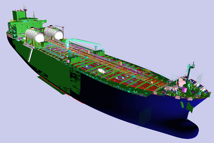 A vessel design of the LNG fuelled 50k dwt tanker.