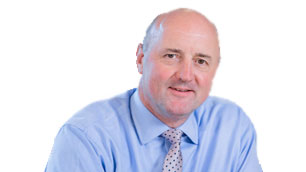 Bald anglo man in blue formal shirt