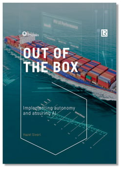 Front cover image of Out of the Box report with cargo ship out at sea and text overlay on the image.
