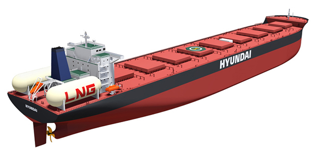 Illustration of Hyundai ship with LNG fuel tank