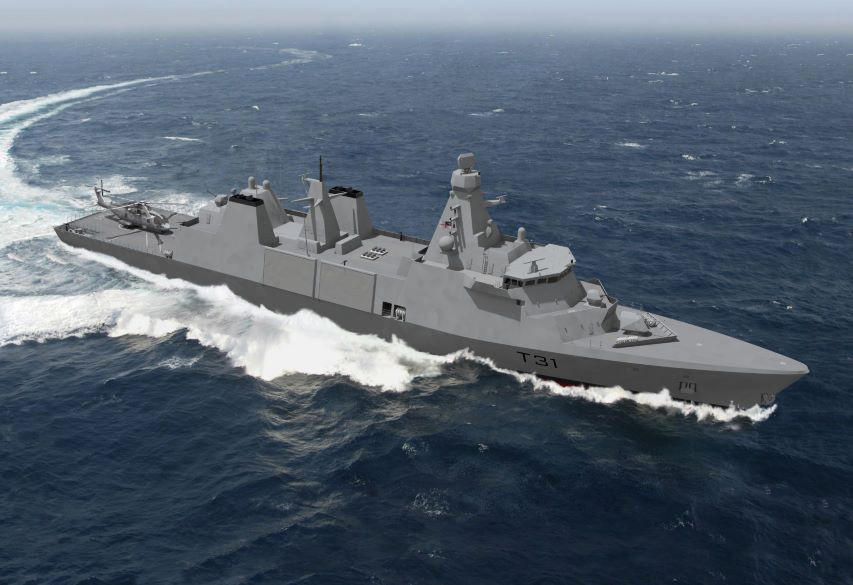 Render image of new T31 naval vessel cruising in ocean
