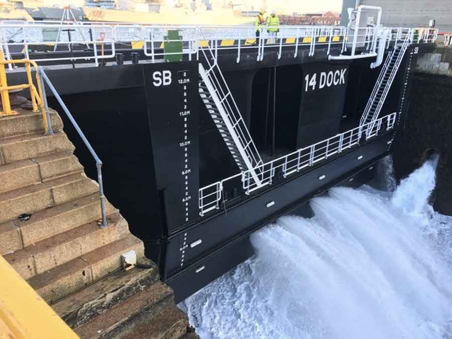 LR certified caisson at the entrance to Naval Base 14 Dock in Portsmouth (Image courtesy of MoD)