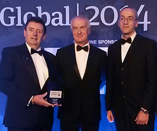 Pictured: (L-R) Paul Nichols, Lead Specialist, Passenger Ship Support Centre, Tom Boardley, LR's Marine Director and Jesus Mediavilla Varas, Lead Specialist, Strategic Research & Technology Policy Group, proudly displaying the Innovation Award.