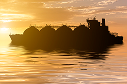lng carrier at sunset 