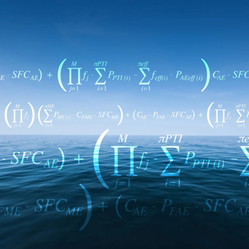 Scientific formulae superimposed over an image of a calm sea
