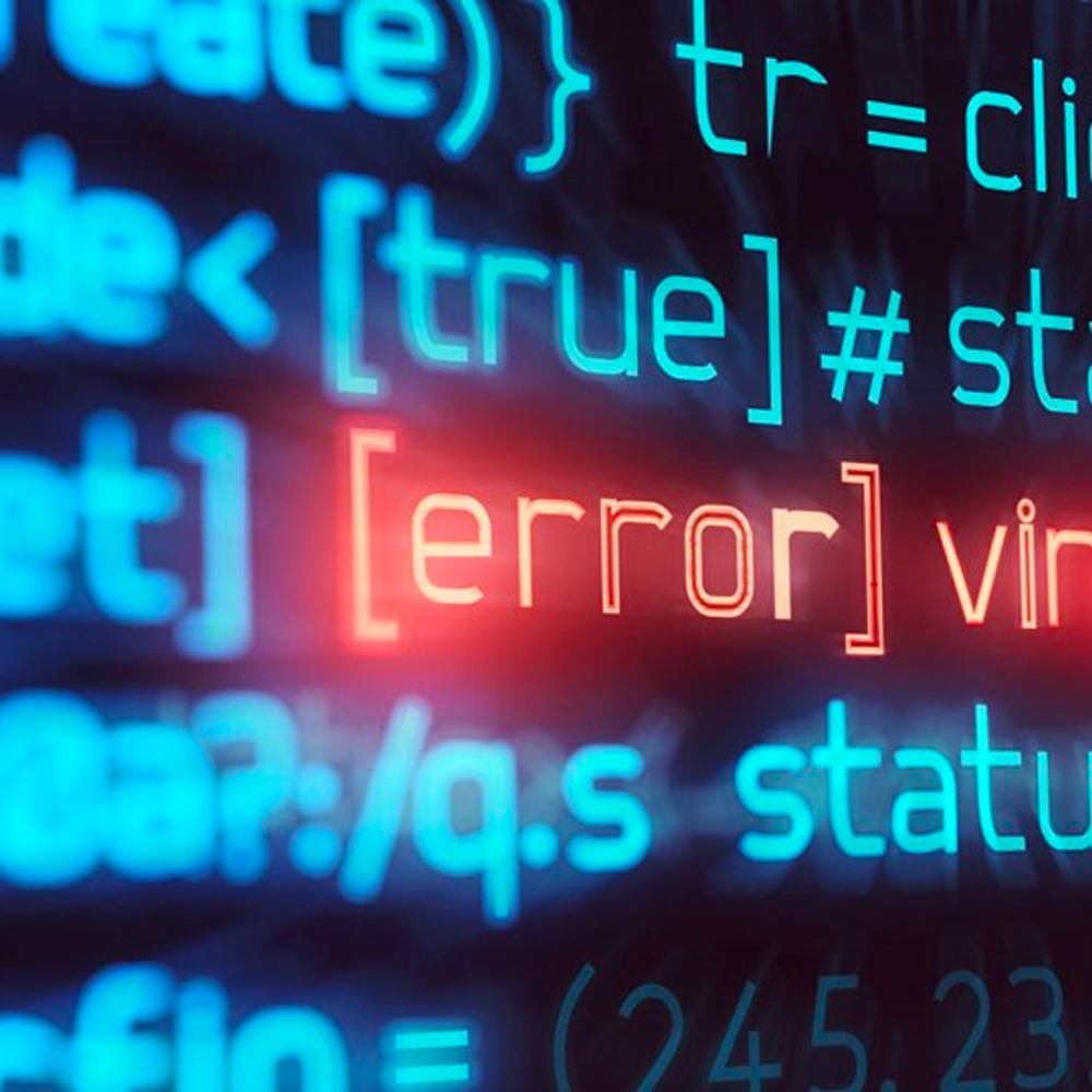 Illustrative code on a screen with the word "error" highlighted in red