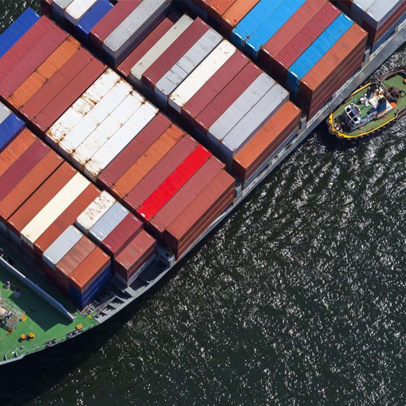 Ship from above at sea.