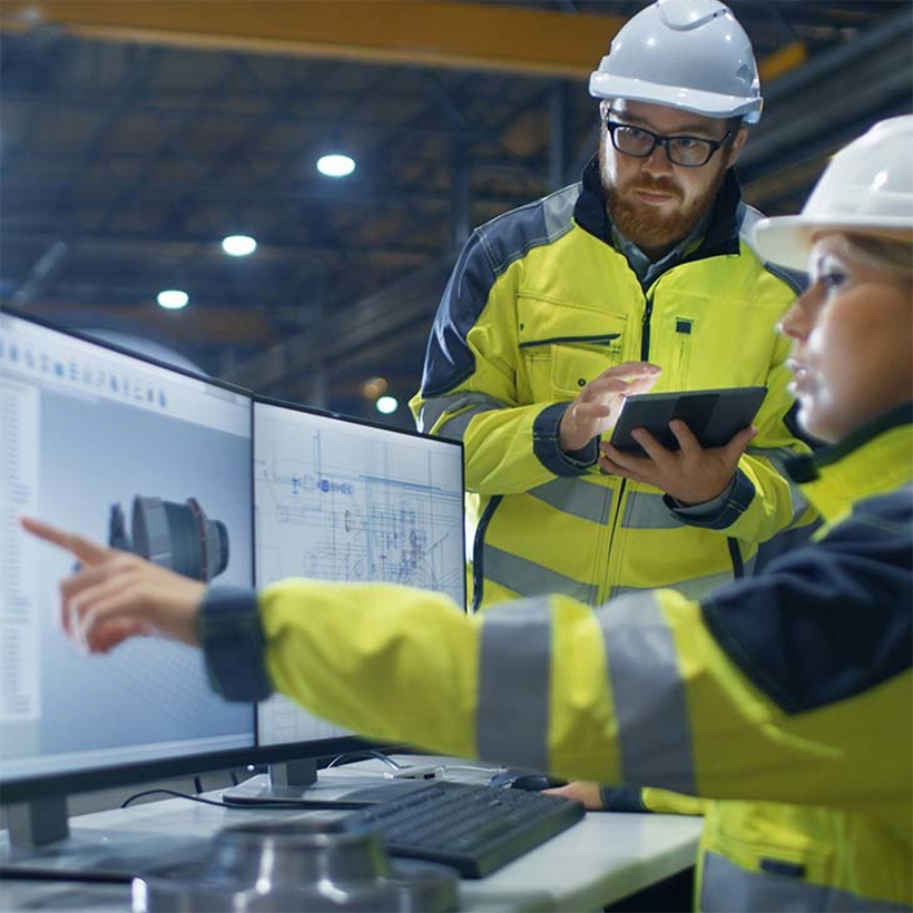 Industrial engineers at a computer