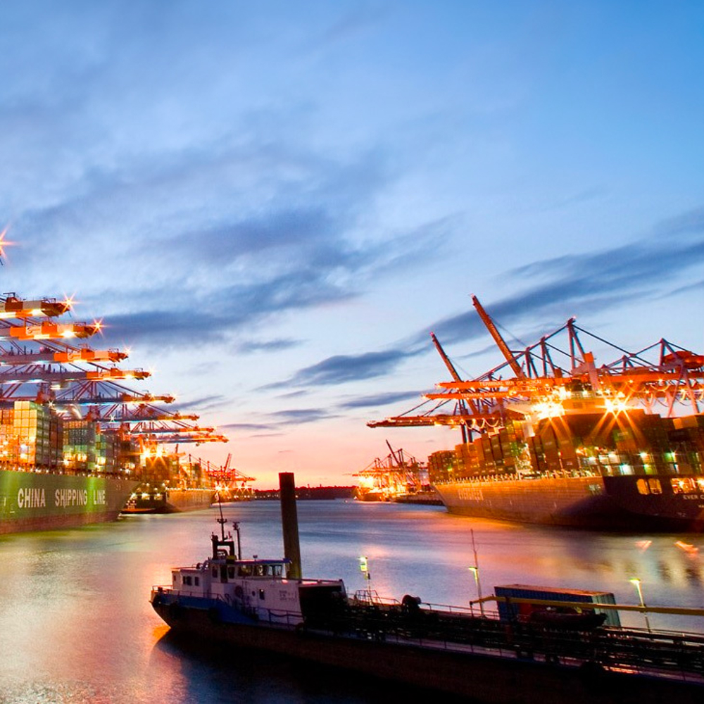 Ship at sunset in docks