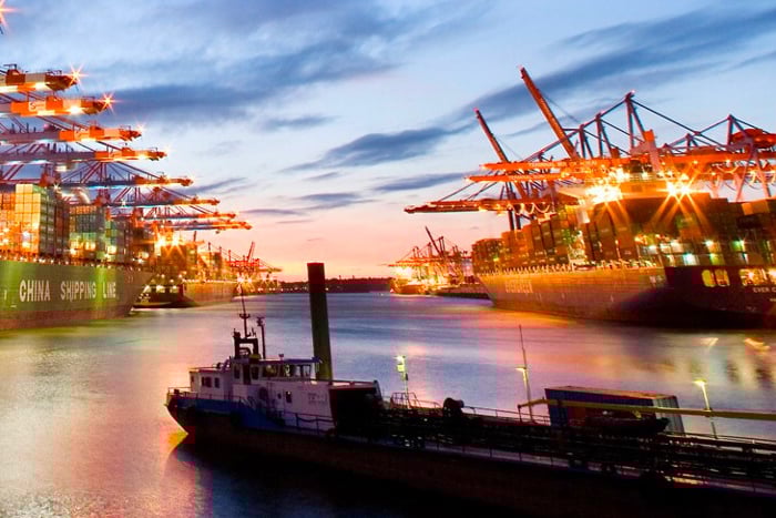 Ship at sunset in docks