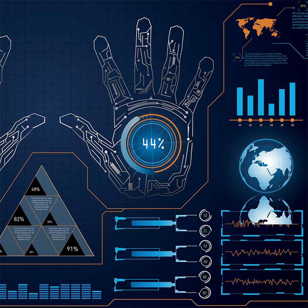Hi tech computer screen with hand.