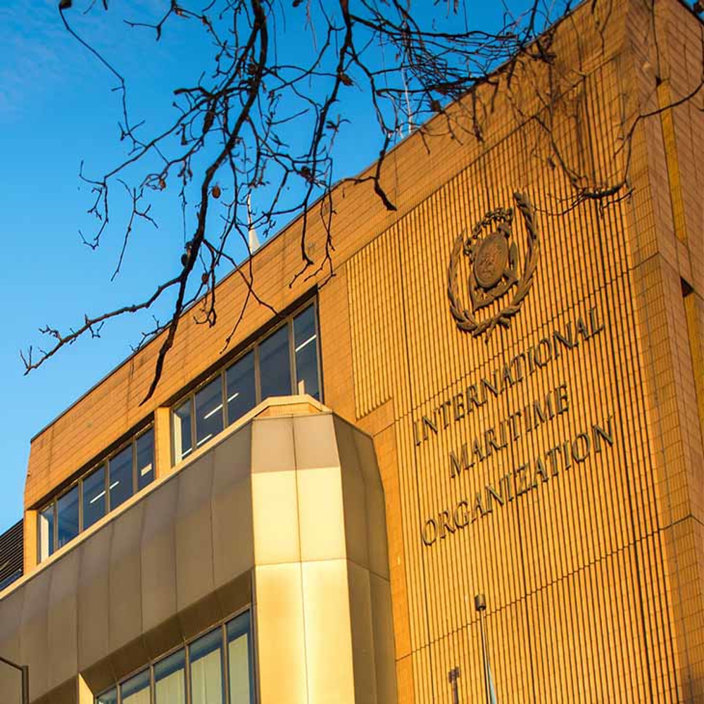 Front face of the International Maritime Org building.